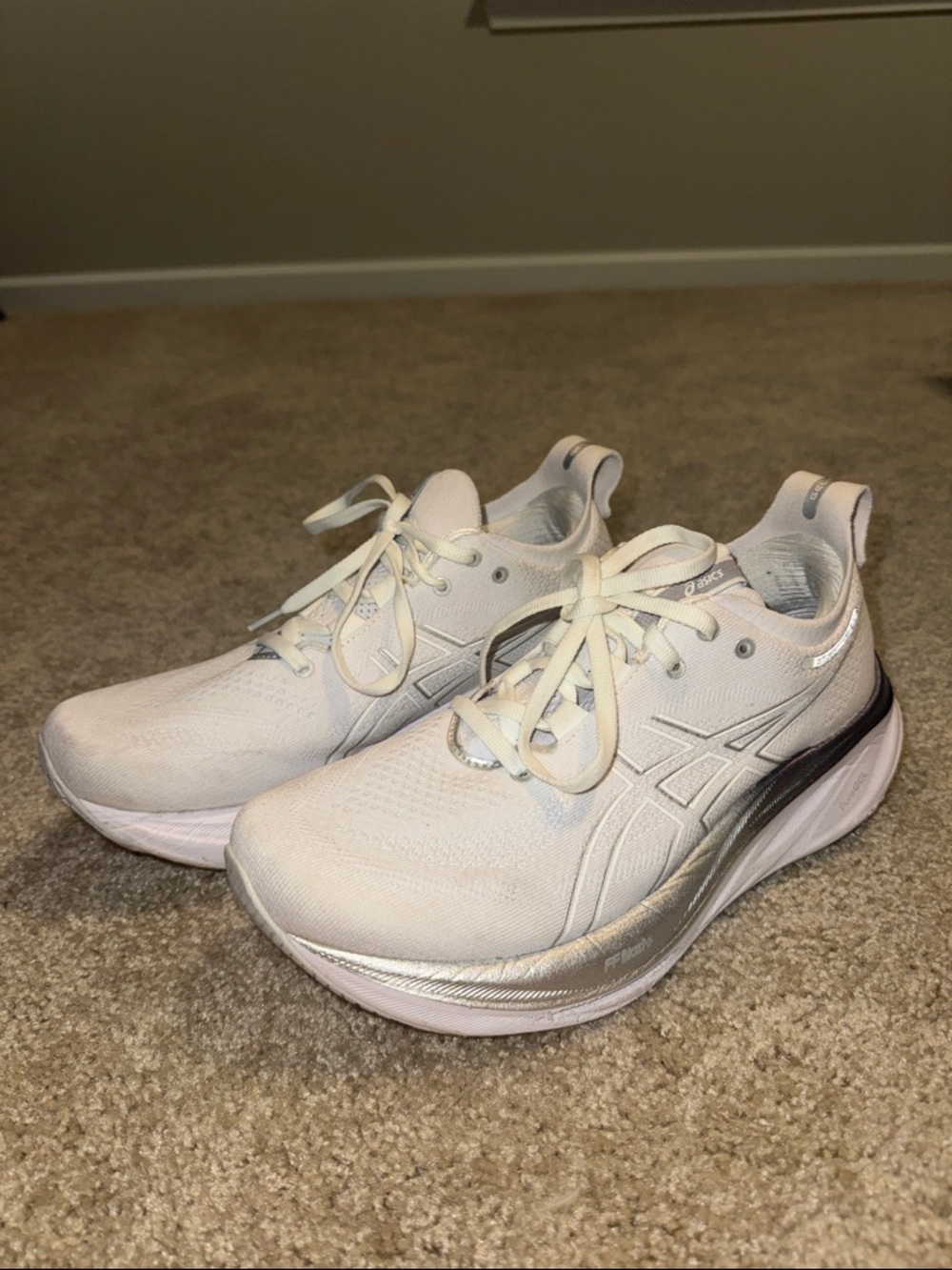 ASICS Gel Nimbus 26 White and Silver Iridescent Women's Athletic Running Shoes